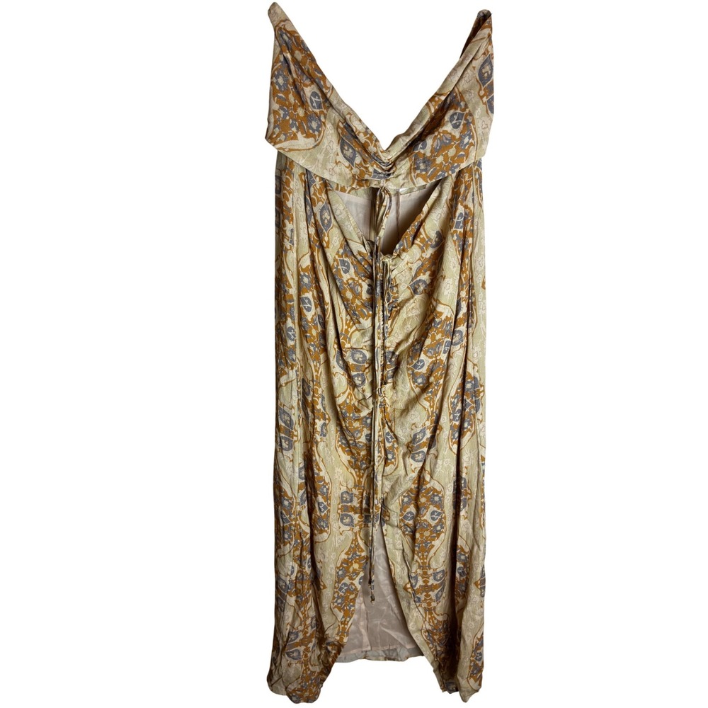 Meshki XL Paisley Print Cutout Maxi Dress Mustard Grey Viscose DR04456WD4 NEW